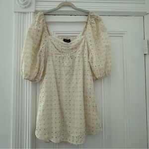 Cream Smocked Puff Sleeve dress
